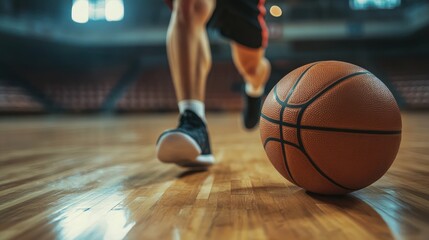 Basketball player approaching ball on court
