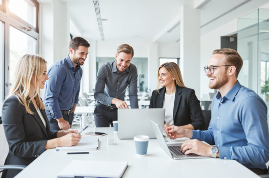 Diverse IT Team Collaborating at Modern Office Workspace – Tech Professionals Using Laptops and Digital Devices for IT Workplace and System Administrator Day