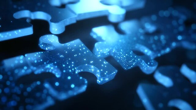 A dynamic visual of futuristic puzzle pieces representing seamless API integration and connectivity.