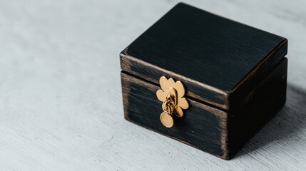 Black Wooden Box with Gold Clasp - Small Decorative Storage Container
