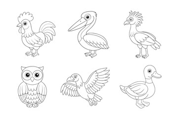 Birds coloring book  bundle, Birds outline, Birds line art vector illustration