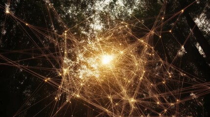 Golden Network Illuminates Forest Canopy at Sunset