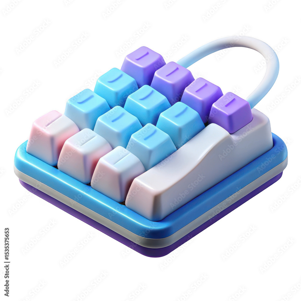Poster 3d pastel mini keyboard with handle isolated on transparent background