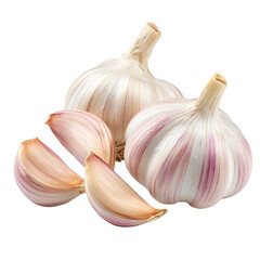 Obraz premium Fresh Garlic Bulbs and Cloves Isolated on Black Background