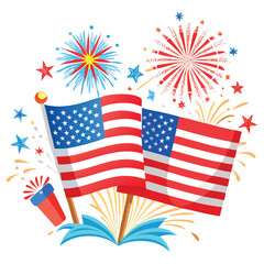 Obraz premium Patriotic american flags and fireworks illustration for july fourth independence day celebration design