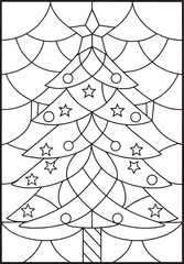 Festive christmas tree stained glass winter holiday coloring page