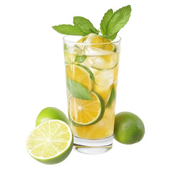 Fototapeta premium Refreshing citrus drink in tall glass, garnished with mint