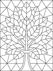 Fototapeta premium Elegant tree leaf stained glass pattern coloring page for adults