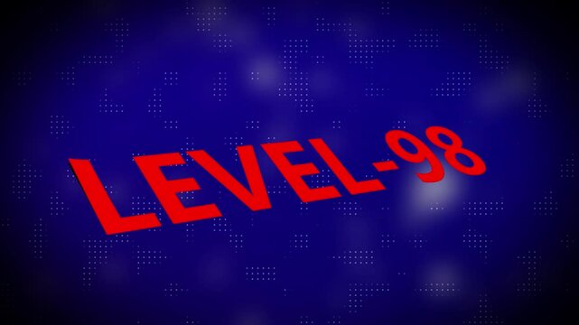 3d text level concept. Level 98 text animation with holographic gradient and dot pattern on black background