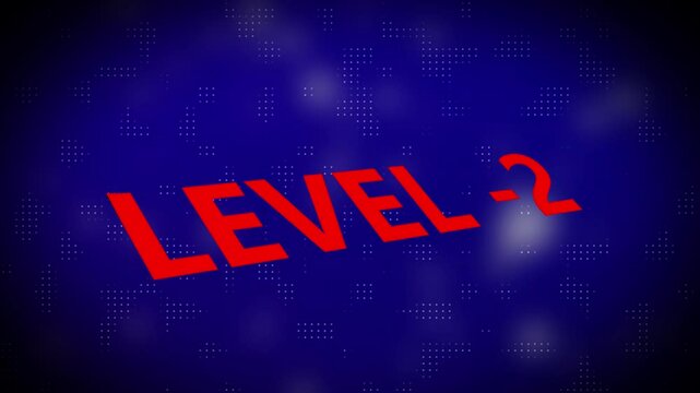 3d text level concept. Level 2 text animation with holographic gradient and dot pattern on black background