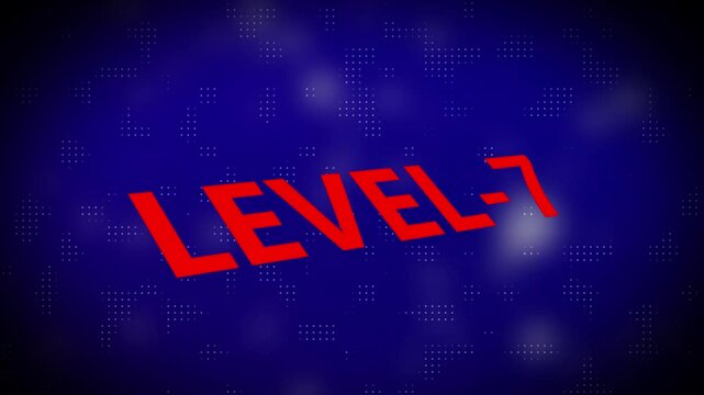3d text level concept. Level 7 text animation with holographic gradient and dot pattern on black background