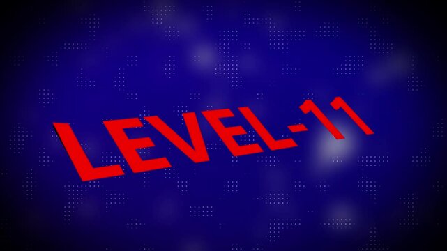 3d text level concept. Level 11 text animation with holographic gradient and dot pattern on black background