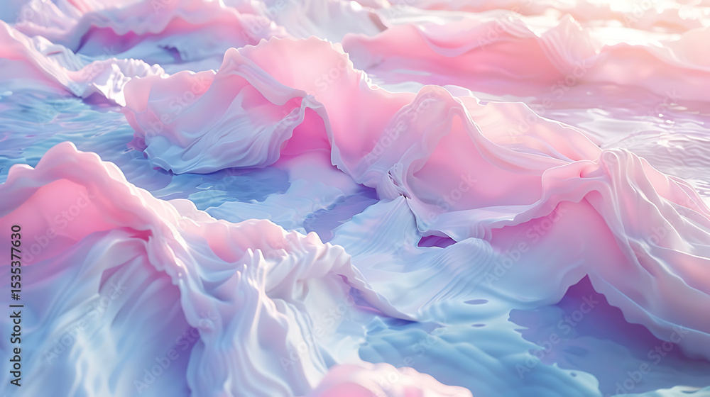 Poster abstract waves of pink and blue create a dreamy, ethereal texture with soft light and fluid motion, 
