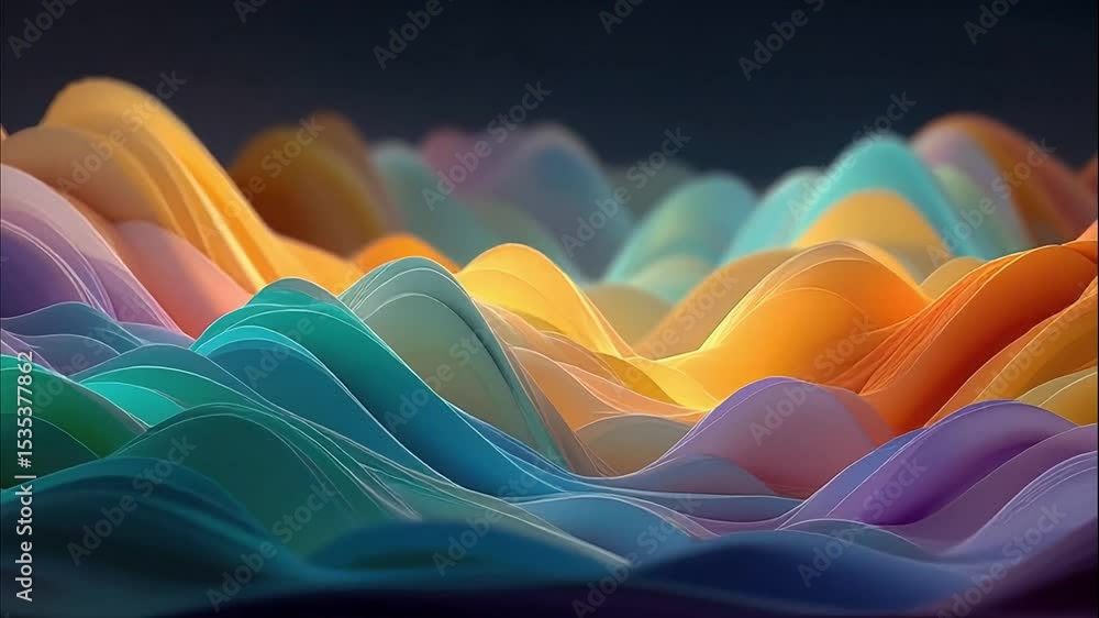 Poster abstract colorful waves flow during the afternoon on a dark background