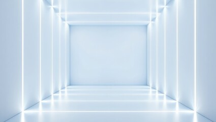 Obraz premium Light Blue Room Neon Lines Minimalist Interior image