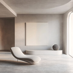 Serene Minimalist Interior Design Modern Lounge Chair and Blank Canvas