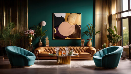 Luxurious lounge featuring modern sculptures, velvet upholstery, and signature cocktails, creating inviting atmosphere for relaxation