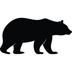 Fototapeta premium Silhouette of a majestic black bear walking leftward against a clean white background