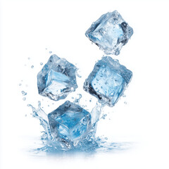 Obraz premium Ice Cubes Splashing in Water - A Refreshing Drink Image , white background cut out PNG