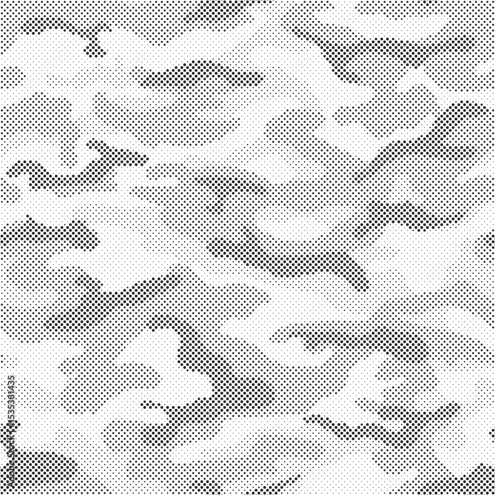 Poster Abstract halftone seamless camouflage pattern. Repeating digital dotted hexagonal camo military texture background. Abstract modern fabric textile ornament. Vector illustration.	