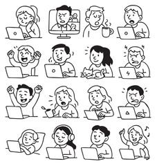 Work From Home Doodle Icons – Expressive Line Art Vector Set