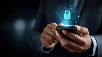 Man uses mobile phone for secure online banking transaction in Office - Powered by Adobe