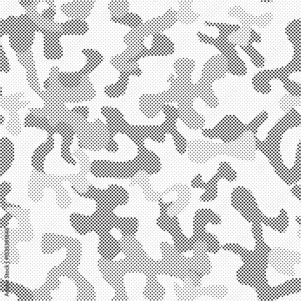 Poster Abstract halftone seamless camouflage pattern. Repeating digital dotted hexagonal camo military texture background. Abstract modern fabric textile ornament. Vector illustration.	