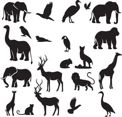 Fototapeta premium set of animals and birds silhouettes