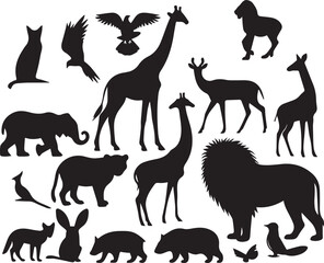 Fototapeta premium set of animals silhouettes black vector illustration 
