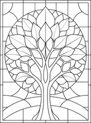 Elegant tree of life stained glass window art coloring page