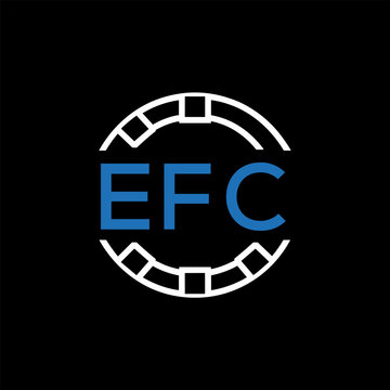 EFC Modern Tech Logo, Design &ndash; EFC Later Logo,  Futuristic Blue and White Circular Emblem on Black Background.
