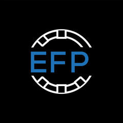 EFP Modern Tech Logo, Design – EFP Later Logo,  Futuristic Blue and White Circular Emblem on Black Background.
