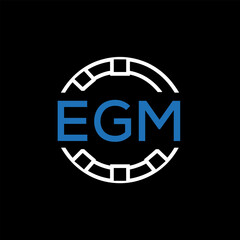 EGM Modern Tech Logo, Design – EGM Later Logo,  Futuristic Blue and White Circular Emblem on Black Background.
