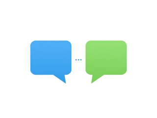 Fototapeta premium a simple flat 2d icon representing 'diplomatic talks', with two simple speech bubble icons facing each other, connected by a dotted line, minimalist design, solid blue and green colors