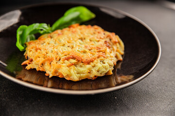 Potato pancakes drainiki potato cutlets vegetable dish fresh delicious gourmet food background on the table rustic food top view copy space vegan and vegetarian food