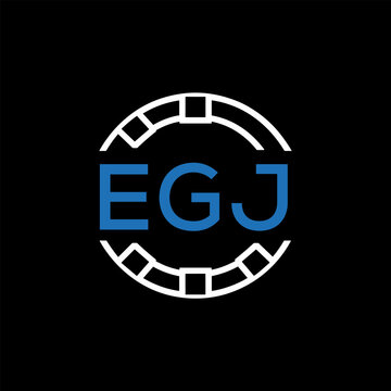 EGJ Modern Tech Logo, Design &ndash; EGJ Later Logo,  Futuristic Blue and White Circular Emblem on Black Background.
