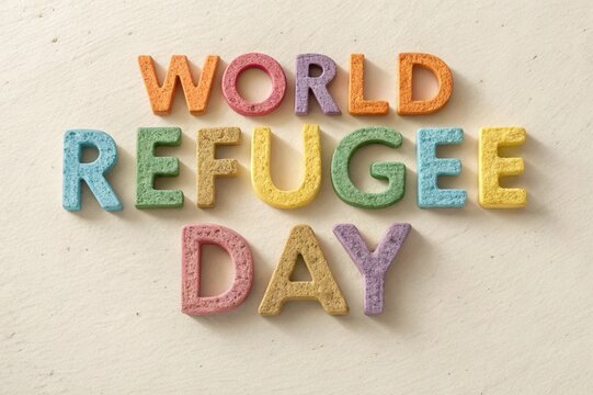 World refugee day message in colorful letters