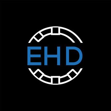 EHD Modern Tech Logo, Design &ndash; EHD Later Logo,  Futuristic Blue and White Circular Emblem on Black Background.
