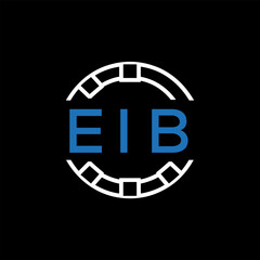 EIB Modern Tech Logo, Design – EIB Later Logo,  Futuristic Blue and White Circular Emblem on Black Background.
