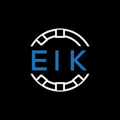 EIK Modern Tech Logo, Design – EIK Later Logo,  Futuristic Blue and White Circular Emblem on Black Background.
