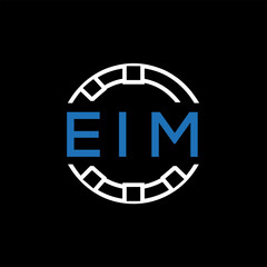 EIM Modern Tech Logo, Design – EIM Later Logo,  Futuristic Blue and White Circular Emblem on Black Background.
