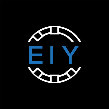EIY Modern Tech Logo, Design &ndash; EIY Later Logo,  Futuristic Blue and White Circular Emblem on Black Background.
