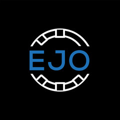 EJO Modern Tech Logo, Design – EJO Later Logo,  Futuristic Blue and White Circular Emblem on Black Background.
