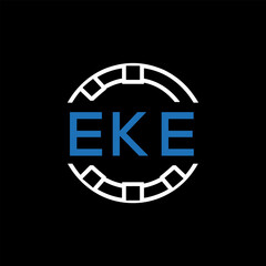 EKE Modern Tech Logo, Design – EKE Later Logo,  Futuristic Blue and White Circular Emblem on Black Background.
