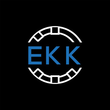 EKK Modern Tech Logo, Design &ndash; EKK Later Logo,  Futuristic Blue and White Circular Emblem on Black Background.
