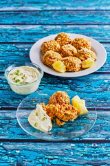 creole crab balls with dijon remoulade dipping sauce