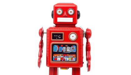 Red toy robot on transparent background