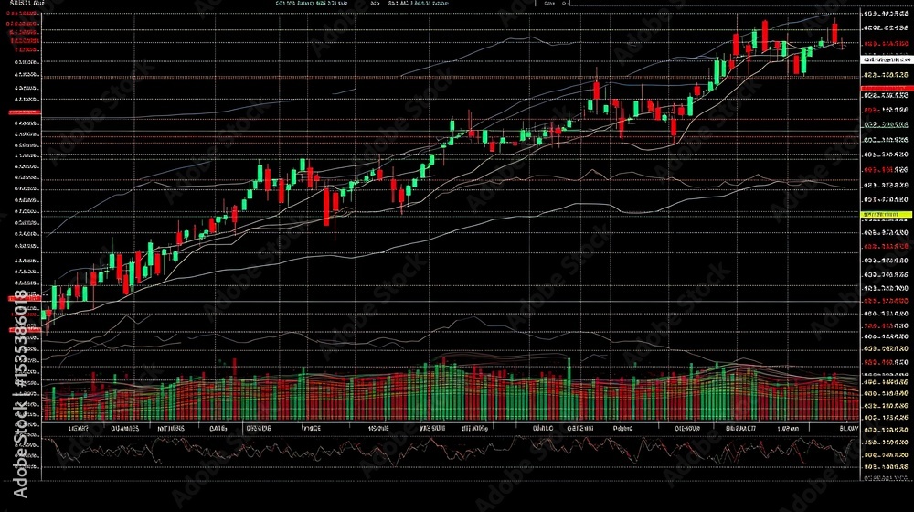Poster stock market data visualization with various technical indicators
