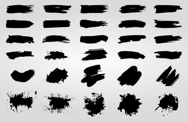 Set of paint brush stroke, ink splatter and artistic design elements