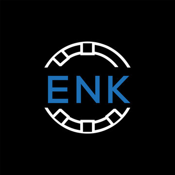 ENK Modern Tech Logo, Design &ndash; ENK Later Logo,  Futuristic Blue and White Circular Emblem on Black Background.
